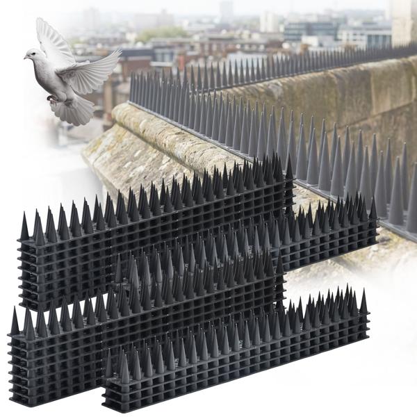 Lot de 24 pics anti-pigeons noirs 10,8 m – système de protection anti-oiseaux efficace en polycarbonate – pics de défense à 3 rangées contre pigeons, mouettes, martres, chats et écureuils