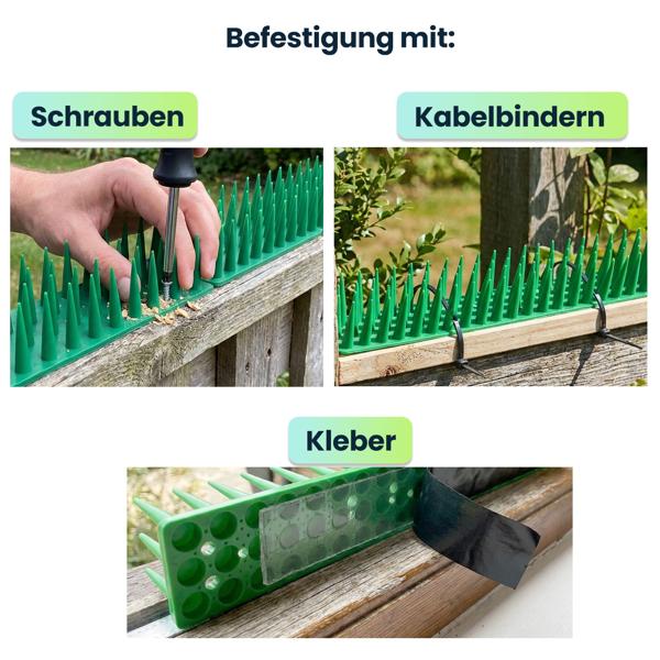 24er Set Taubenspikes Braun 10,8m - Effektive Vogelabwehr aus Polycarbonat - 3-reihige Abwehrspikes gegen Tauben, Möwen, Marder, Katzen & Eichhörnchen