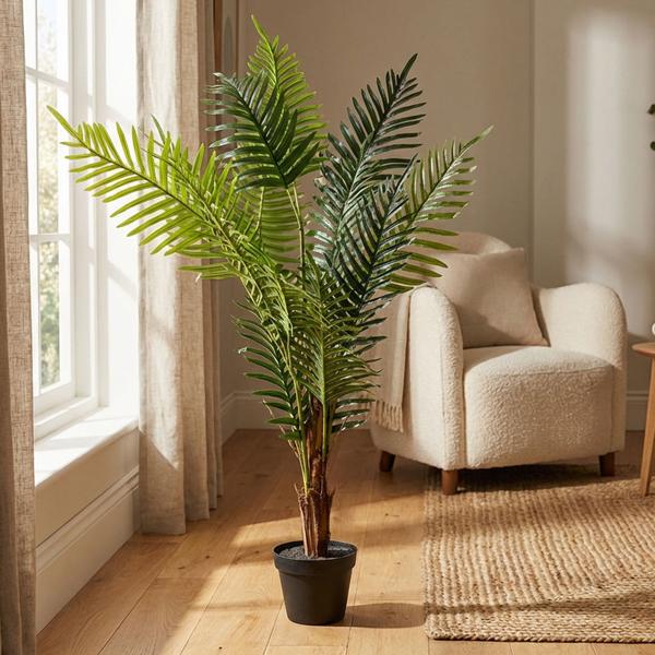Exotic Madagascar palm artificial plant 120 cm: large decorative palm, low maintenance – artificial indoor plant for office and living room