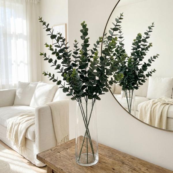 Élégantes branches d’eucalyptus artificielles 80 cm – branches décoratives réalistes idéales pour vase et couronne – lot de 3, effet naturel et durable