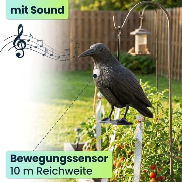 2er-Set Realistische Vogelabwehr Krähe mit Sound: Batteriebetriebener Raben Vogelschreck für effektive Vogelabwehr. Natürliche Krähengeräusche zur Abschreckung