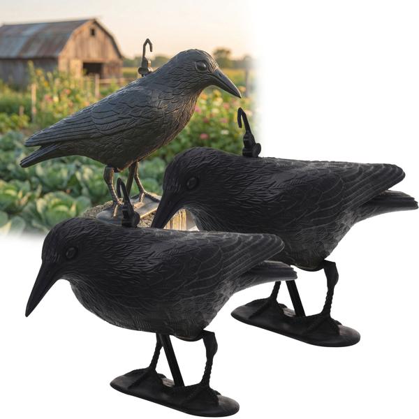 Lot de 2 corbeaux noirs résistants aux intempéries pour la répulsion des oiseaux – 35 x 19 x 13 cm – protection contre les pigeons et les moineaux, etc. – durable et efficace pour le jardin, le balcon et le toit