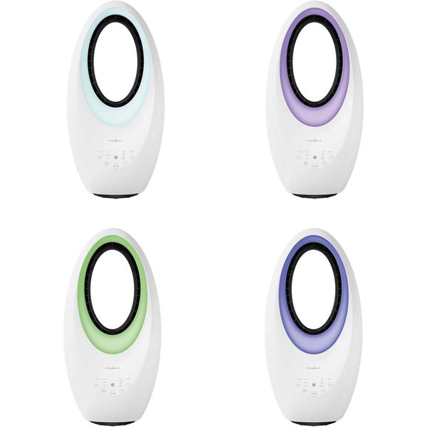 Ventilateur de table sans pales blanc – ventilateur colonne sûr avec oscillation 60°, lumière 4 couleurs, minuterie & télécommande, puissance 50 W
