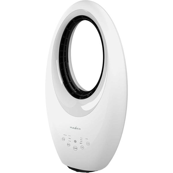 Ventilateur de table sans pales blanc – ventilateur colonne sûr avec oscillation 60°, lumière 4 couleurs, minuterie & télécommande, puissance 50 W