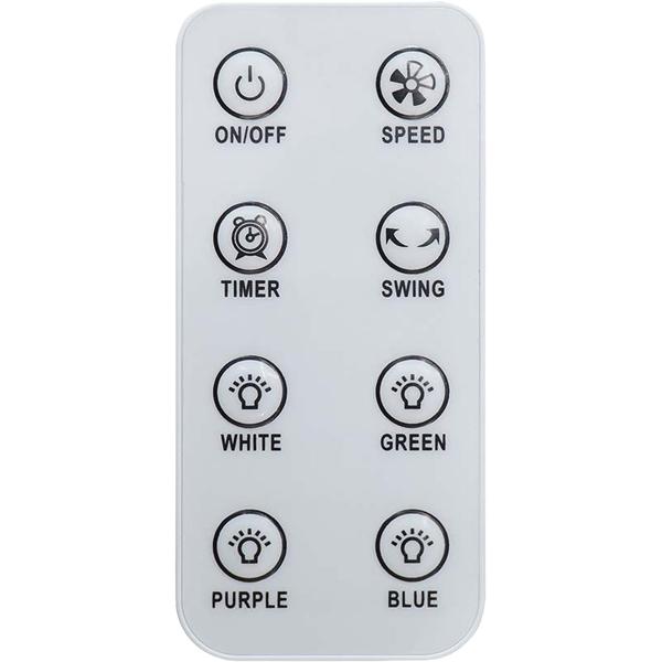 Ventilateur de table sans pales blanc – ventilateur colonne sûr avec oscillation 60°, lumière 4 couleurs, minuterie & télécommande, puissance 50 W