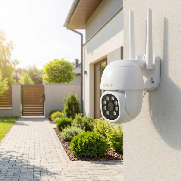 Mini caméra WLAN d’extérieur : caméra de surveillance Full HD 3 MP orientable, 5,8 GHz, commande via app, vision nocturne couleur, IP65 résistante aux intempéries, communication bidirectionnelle