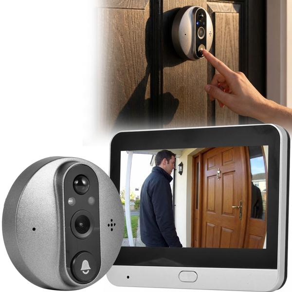 Judas de porte WiFi avec caméra, vidéo 3 MP, écran LCD 4,3“, sonnette, vision nocturne, détecteur de mouvement, interphone de porte avec audio bidirectionnel