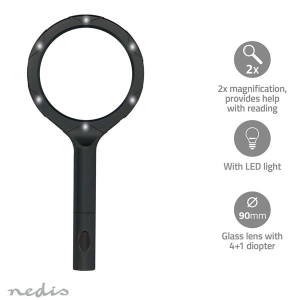 2er-Set LED Leselupe: 2x Vergrösserung, 9cm Glaslinse, Profi Handlupe beleuchtet, ideal für Senioren, Hobby & Basteln - Seh- & Lesehilfe