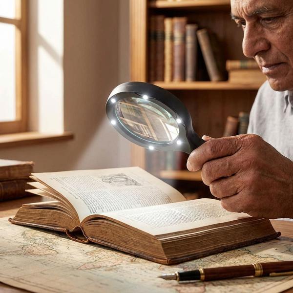 LED Leselupe: 2x Vergrösserung, 9cm Glaslinse, Profi Handlupe beleuchtet, ideal für Senioren, Hobby & Basteln - Seh- & Lesehilfe