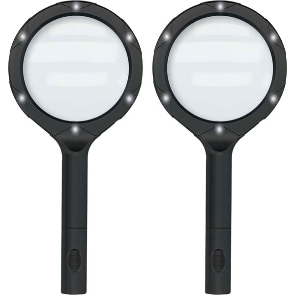 2er-Set LED Leselupe: 2x Vergrösserung, 9cm Glaslinse, Profi Handlupe beleuchtet, ideal für Senioren, Hobby & Basteln - Seh- & Lesehilfe