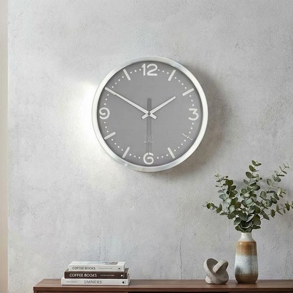 Moderne Funkwanduhr, kein störendes Ticken - Stilvolle Wanduhr Grau - Analoge Uhr für Wohnzimmer, Küche & Büro - Grosse 30cm Funk-Uhr