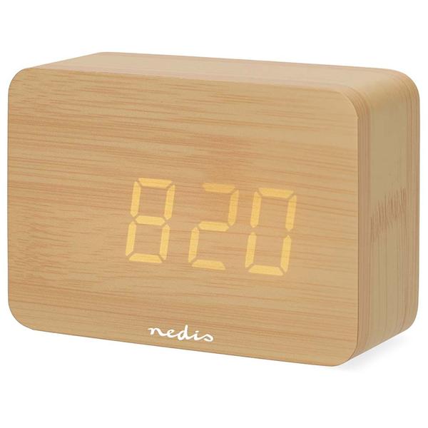 Réveil numérique élégant aspect bois : réveil de table compact avec affichage LED, thermomètre, USB et pile – idéal pour table de nuit, bureau et voyage