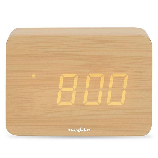 Réveil numérique élégant aspect bois : réveil de table compact avec affichage LED, thermomètre, USB et pile – idéal pour table de nuit, bureau et voyage