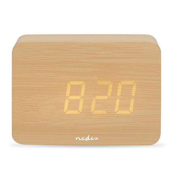 Réveil numérique élégant aspect bois : réveil de table compact avec affichage LED, thermomètre, USB et pile – idéal pour table de nuit, bureau et voyage