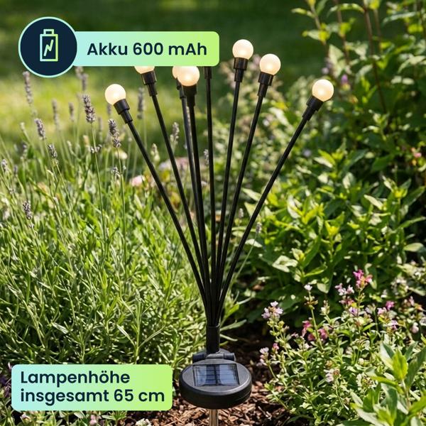 Solar Glühwürmchenlicht für Garten: 8 bewegliche Leuchtkugeln mit 2 Modi, Erdspiess für stimmungsvolle Gartenbeleuchtung, 65 cm Höhe, wetterfest & dekorativ