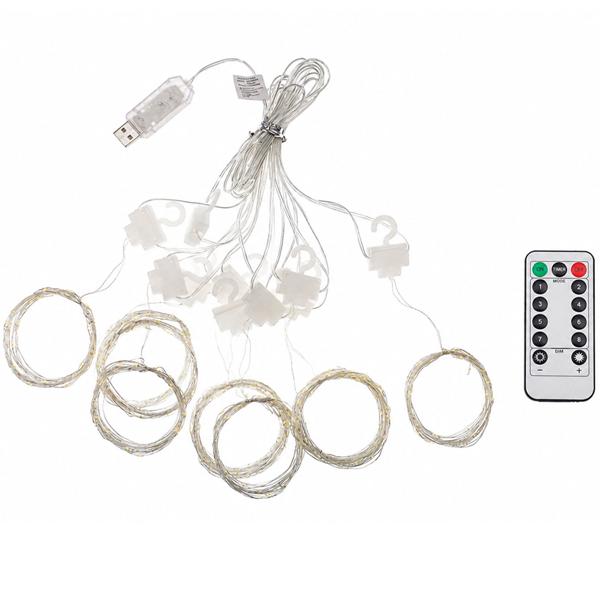 Lot de 2 élégants rideaux lumineux LED 3 x 3 m, 300 LED blanc chaud chacun : télécommande, 8 modes, intensité réglable, minuteur & USB, pour fêtes, mariages & déco d’intérieur