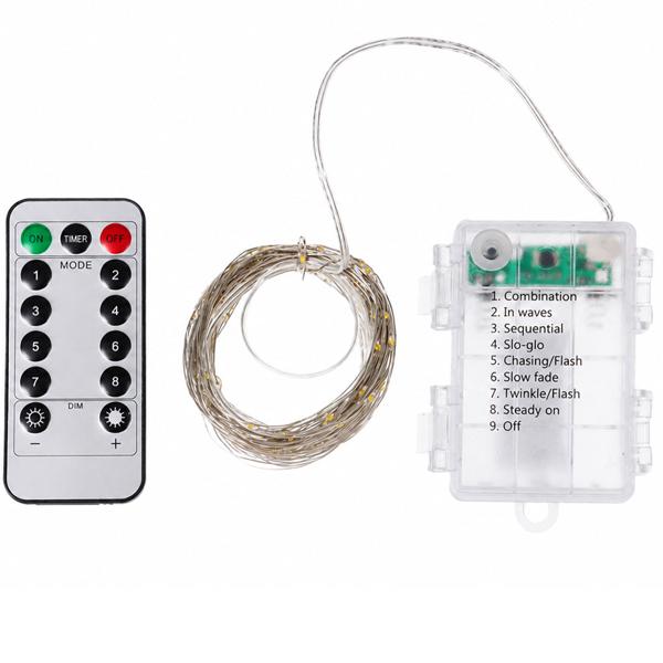 Guirlande micro LED 10 m avec 100 LED blanc chaud : à piles, avec télécommande, 8 modes d’éclairage et minuterie pour une décoration chaleureuse