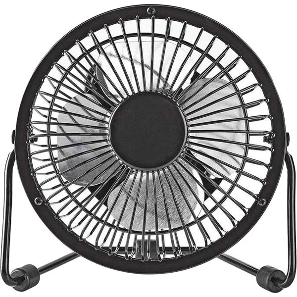 Ventilateur de table USB compact en métal noir, mini ventilateur pour bureau et ordinateur portable, orientable à 360°, robuste et efficace, 3 W, USB-A