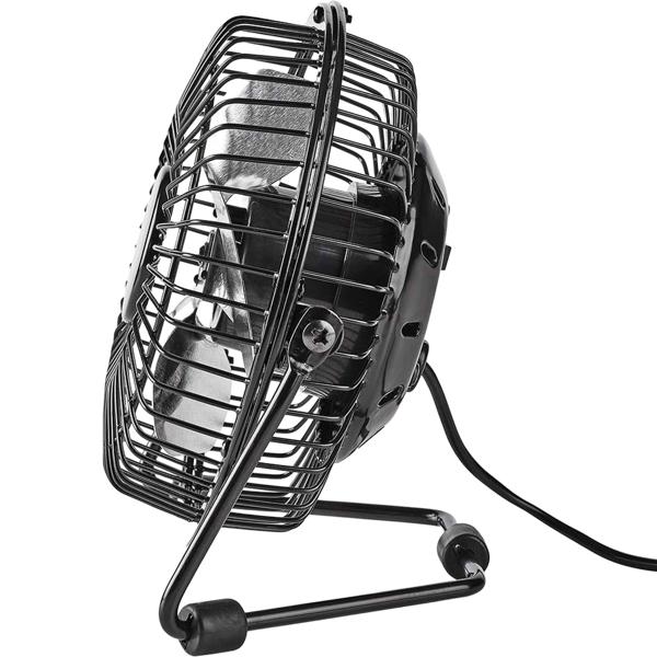 Ventilateur de table USB compact en métal noir, mini ventilateur pour bureau et ordinateur portable, orientable à 360°, robuste et efficace, 3 W, USB-A