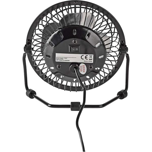 Ventilateur de table USB compact en métal noir, mini ventilateur pour bureau et ordinateur portable, orientable à 360°, robuste et efficace, 3 W, USB-A