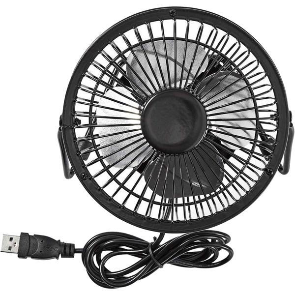 Ventilateur de table USB compact en métal noir, mini ventilateur pour bureau et ordinateur portable, orientable à 360°, robuste et efficace, 3 W, USB-A
