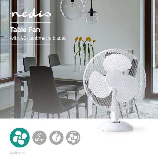 Ventilateur de table blanc puissant – ventilateur avec oscillation et 3 vitesses – ventilateur 45W, idéal pour bureau et home office