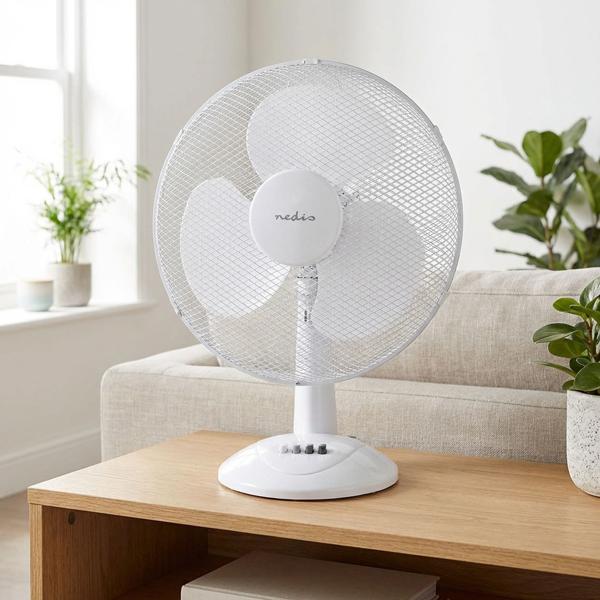 Ventilateur de table blanc puissant – ventilateur avec oscillation et 3 vitesses – ventilateur 45W, idéal pour bureau et home office