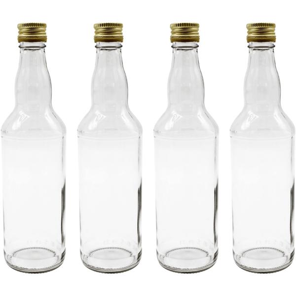 Set of 4 glass bottles 500 ml with screw cap – transparent glass juice bottles for filling & storing, reusable