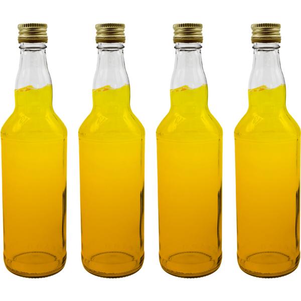 Set of 4 glass bottles 500 ml with screw cap – transparent glass juice bottles for filling & storing, reusable