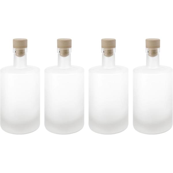 Set of 4 glass bottles 500 ml with cork closure – Matte glass liqueur bottles for filling & storage, reusable