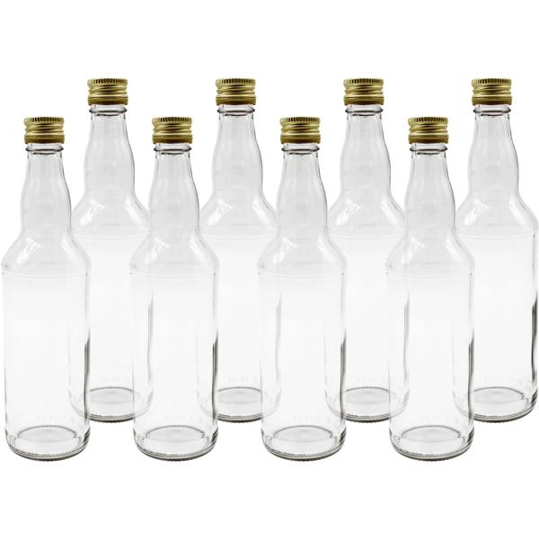 Set of 8 glass bottles 500 ml with screw cap – transparent glass juice bottles for filling & storage, reusable