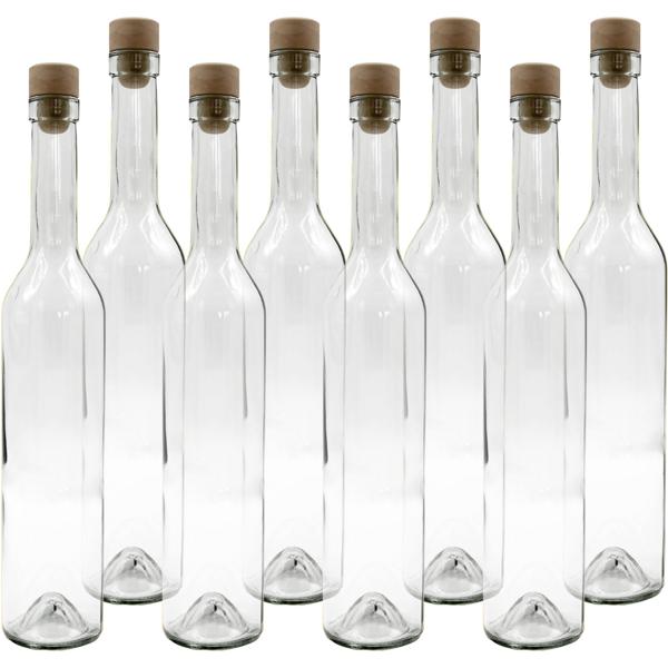8er Set Glasflaschen 500ml mit Korkenverschluss - Transparente Likörflaschen aus Glas zum Befüllen & Lagern, wiederverwendbar