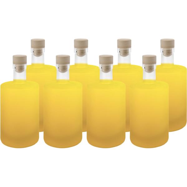 Set of 8 glass bottles 500 ml with cork closure – matte glass liqueur bottles for filling & storing, reusable