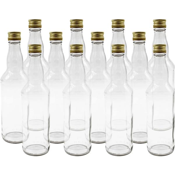 Set of 12 glass bottles 500 ml with screw cap – clear glass juice bottles for filling & storing, reusable