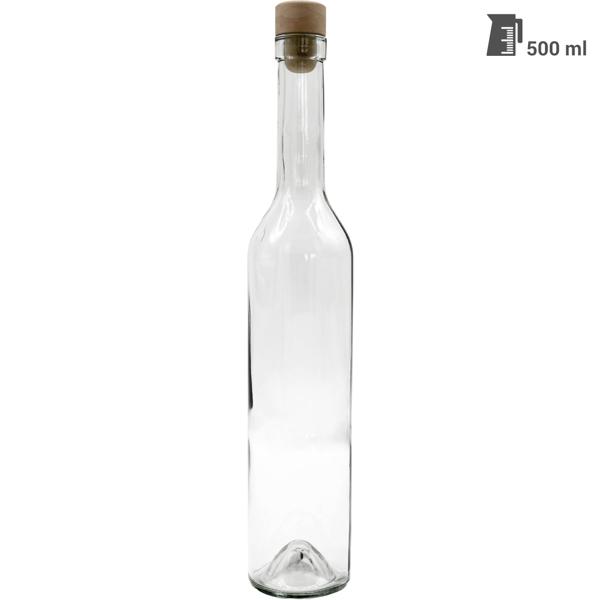 Set of 12 glass bottles 500 ml with cork closure - transparent glass liqueur bottles for filling & storing, reusable