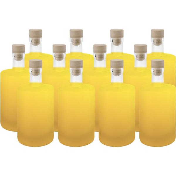 Set of 12 500 ml glass bottles with cork closure – matte glass liqueur bottles for filling & storage, reusable