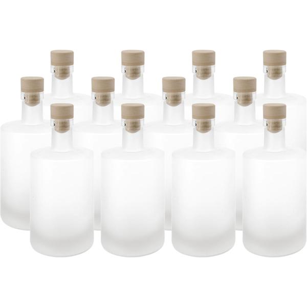 Set of 12 500 ml glass bottles with cork closure – matte glass liqueur bottles for filling & storage, reusable
