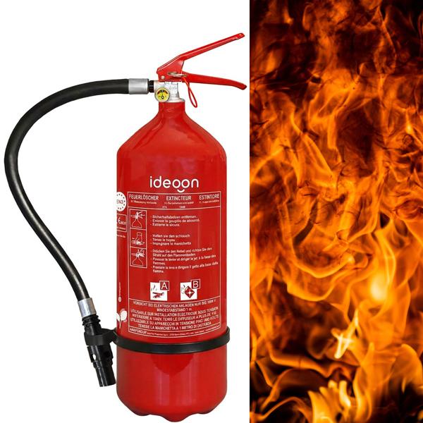Extincteur à mousse 6 L sans fluor, classe de feu A B, extincteur avec manomètre et support mural, 21A 144B, appareil d’extinction avec tuyau en caoutchouc