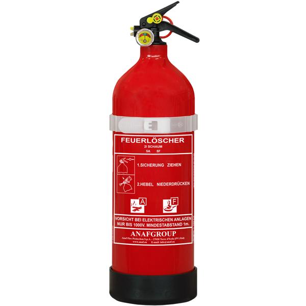 2L foam fire extinguisher, fluorine‑free, fire class A/F, extinguisher with pressure gauge & wall bracket, 5A 5F, grease fire extinguisher