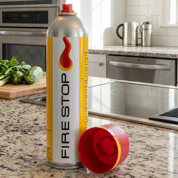 Fire extinguishing spray Firestop, fire classes A/F, fluorine‑free, 600 ml, grease fire extinguisher for cooking oil up to 5 L – Compact & safe, 5A 5F