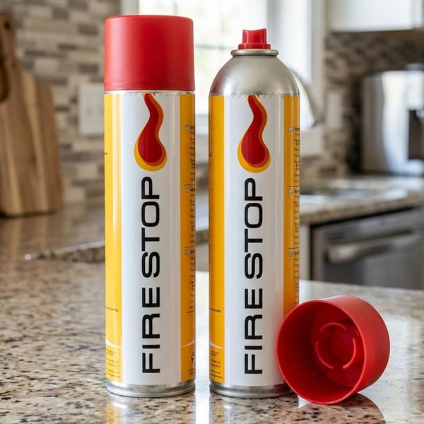 Set of 2 Firestop extinguishing sprays, fire class A/F, fluorine-free, 600 ml, grease fire extinguisher for cooking oil up to 5 L – Compact & safe, 5A 5F