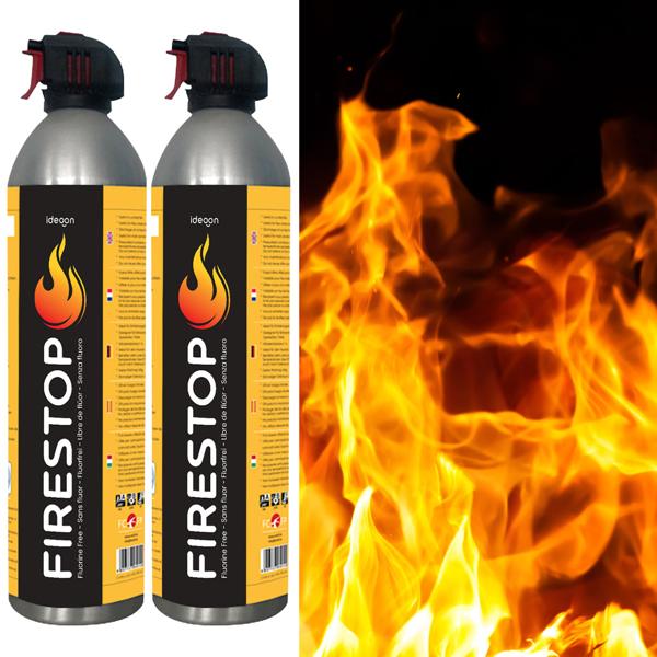 Set of 2 Firestop extinguishing sprays, fire class A/F, fluorine-free, 600 ml, grease fire extinguisher for cooking oil up to 5 L – Compact & safe, 5A 5F