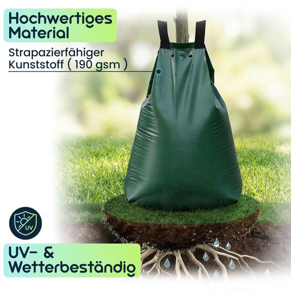 6er-Set Baum-Bewässerungssack 75L Wassersack für Bäume - UV- & Wetterbeständiger PE Wasserbeutel mit Reissverschluss & 2 Ösen - 9h Tröpfchenbewässerung