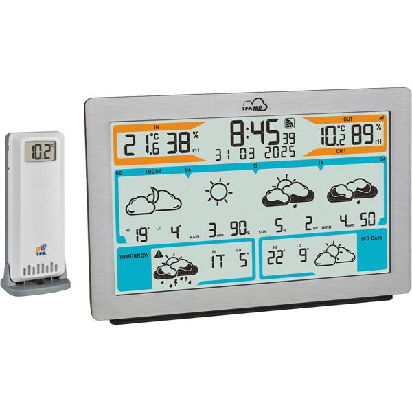 Station météo radio WLAN précise avec prévisions Wetter.com, thermomètre numérique, hygromètre, alertes – stable et précise, aspect métal