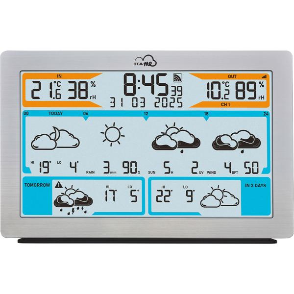 Station météo radio WLAN précise avec prévisions Wetter.com, thermomètre numérique, hygromètre, alertes – stable et précise, aspect métal