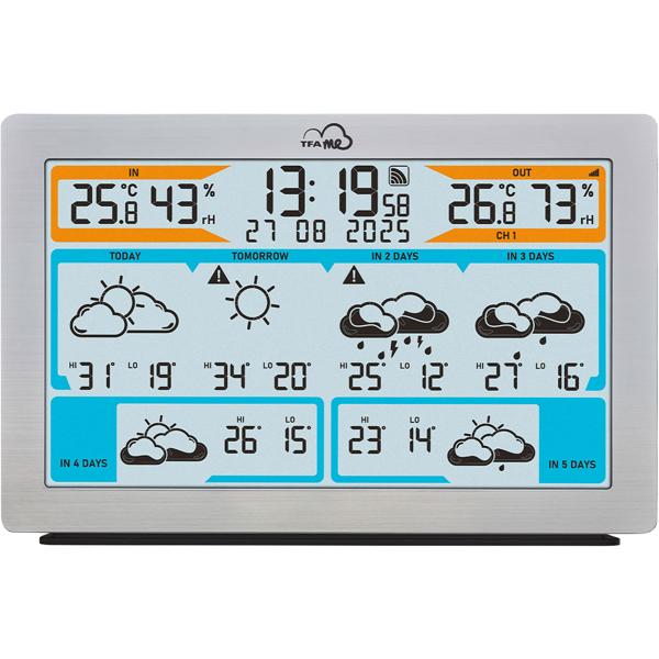 Station météo radio WLAN précise avec prévisions Wetter.com, thermomètre numérique, hygromètre, alertes – stable et précise, aspect métal