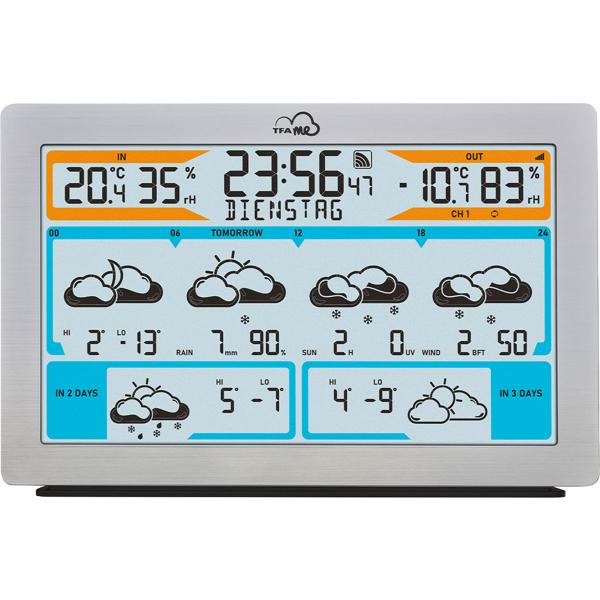 Station météo radio WLAN précise avec prévisions Wetter.com, thermomètre numérique, hygromètre, alertes – stable et précise, aspect métal