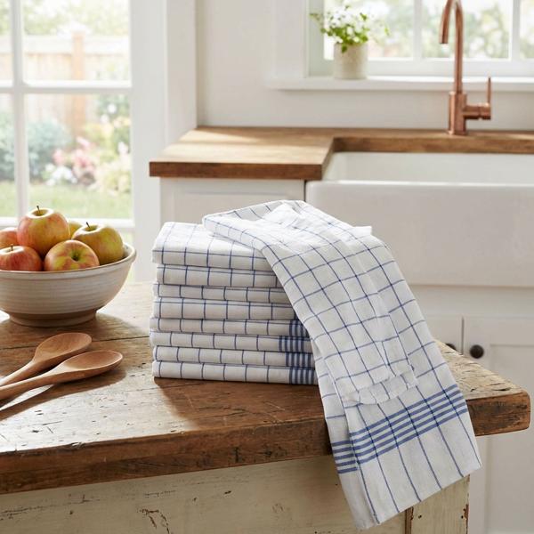 10er-Set Geschirrtücher aus 100% Baumwolle, 50x70 cm - Blau Kariert - Saugstarke Küchentücher für Haushalt & Gastro, Oeko-Tex, Premium Abtrockentücher