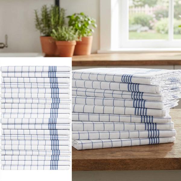 20er-Set Geschirrtücher aus 100% Baumwolle, 50x70 cm - Blau Kariert - Saugstarke Küchentücher für Haushalt & Gastro, Oeko-Tex, Premium Abtrockentücher