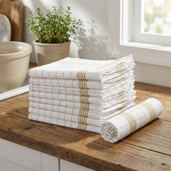 10er-Set Geschirrtücher aus 100% Baumwolle, 50x70 cm - Gelb Kariert - Saugstarke Küchentücher für Haushalt & Gastro, Oeko-Tex, Premium Abtrockentücher